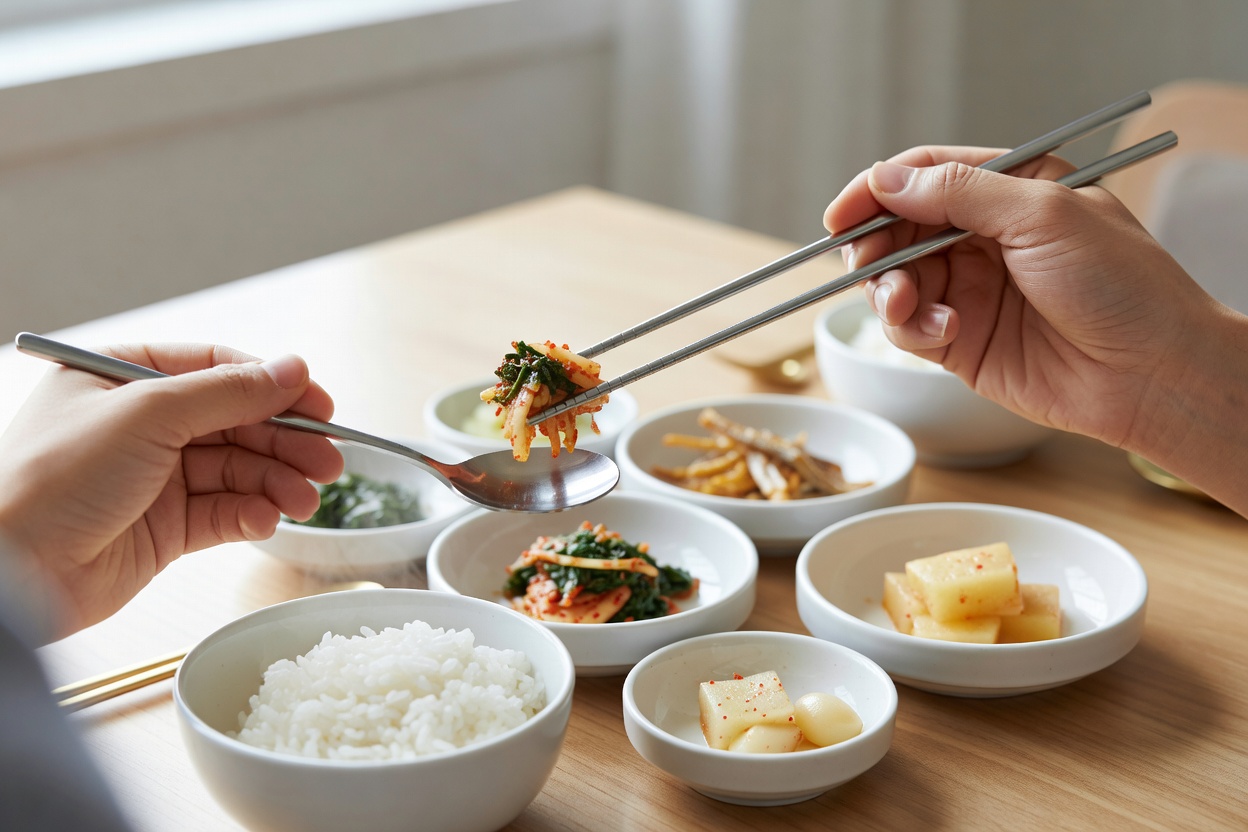 테이블 매너에서 젓가락과 숟가락을 올바르게 사용하는 순서